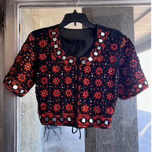 Vintage handmade orange mirrored choli top size S